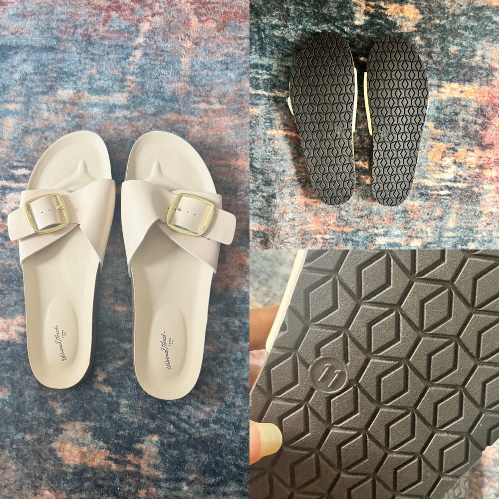Universal Thread Cream Slide Sandals with Gold Buckle